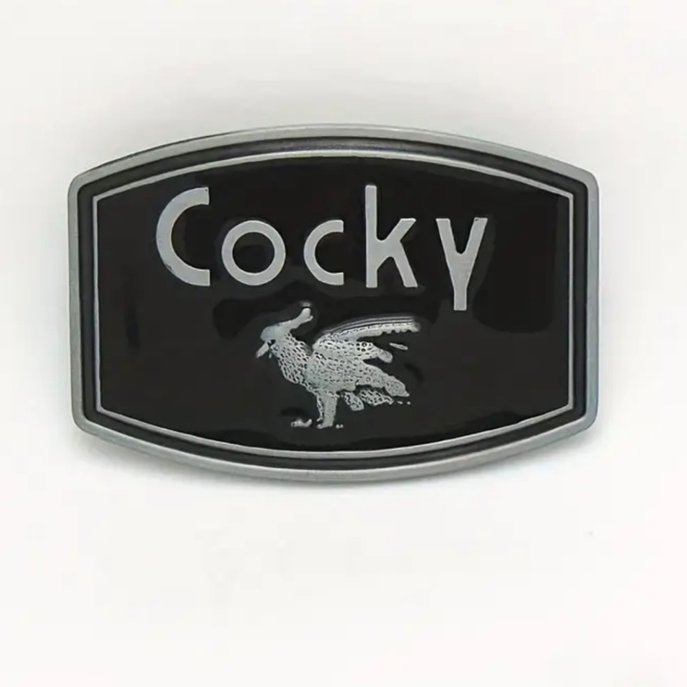 New Mens Cocky Black and Silver Tone Belt Buckle - Picture 1 of 1